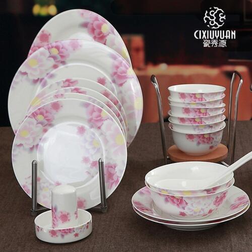 48-piece set, pink blossom designed, fine bone china crockery service dinnerware set, ceramic japanese utensil