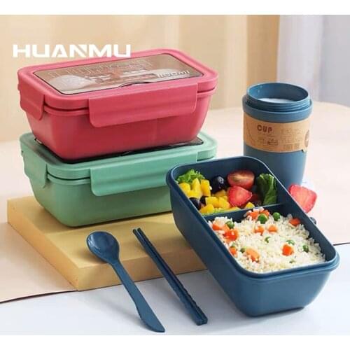 Microwave Lunch Box/Bag/Cups Set Food Storage Container with Tableware Wheat Straw PP Child Kid School Office Portable Bento Box