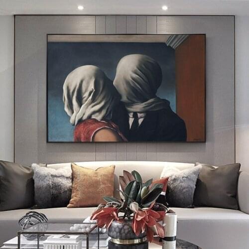 Surrealism Wall Art Kiss Lover By Rene Magritte Canvas Paintings on The Wall Modern Style Posters and Prints for Living Room