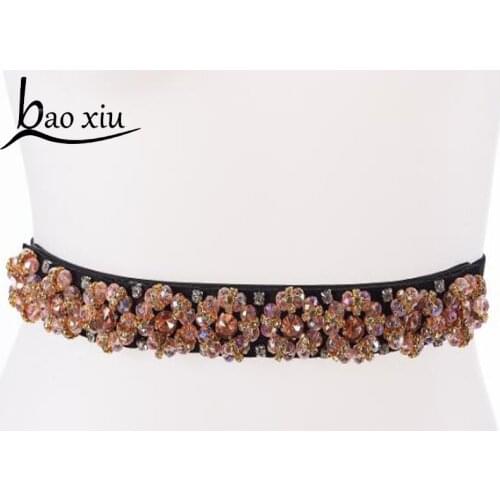 New Fashion Luxury Women crystal Elastic Belt Rhinestones Flower Belts straps Girls Jeweled Girdle glass beads belts accessory