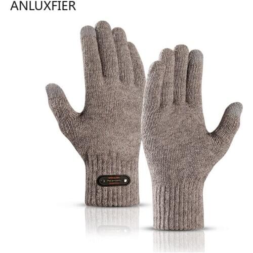H10064 Men Touch Screen Gloves Male Autumn Winter Korean Warm Thick Knit Mittens Outdoor Driving Riding Sport Casual Hand Muff
