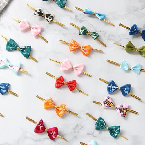 50Pcs Color Bowknot Metallic Twist Wire Ties Candy Lollipop Wrapping Baking Cello Gift Bags Sealing Binding Wire Wedding Decor