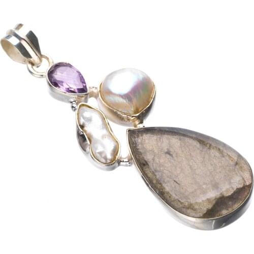 StarGems Natural Blue Fire Labradorite Handmade 925 Sterling Silver Pendant 2.25" D9442