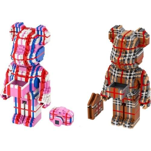 Popular brand Cartoon animal micro diamond block bear building bricks nanobricks toy bearbricks with cabinet for gift