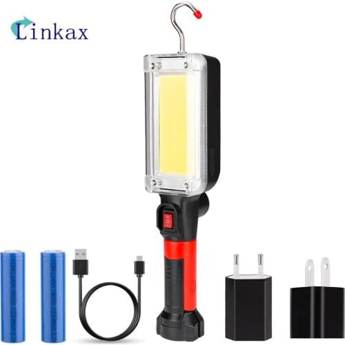 Portable LED COB Lantern Flashlight 2*18650 Powered Torch Magnetic Work Lighting Linternas for Camping Night Fishing Lamp