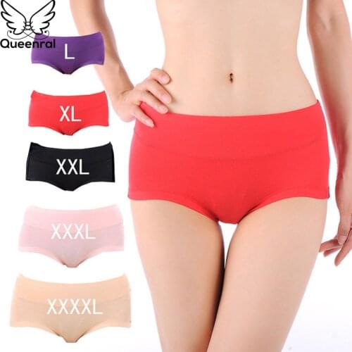 Queenral Cotton Panties Women Plus Size L XL XXL XXXL XXXXL Mid Waist Briefs Seamless Panties For Women Solid Lingerie