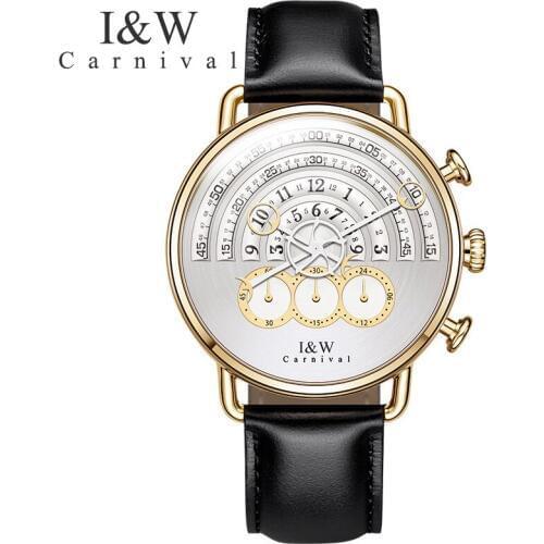 Relogio masculino CARNIVAL Mens Watches Top Brand Luxury Chronograph Luminous Clock Fashion Men Sport Casual Leather Quartz Watc