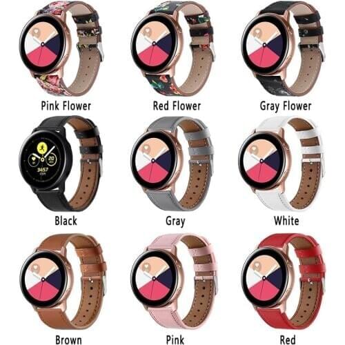 Genuine Leather Band For Samsung Galaxy Watch 20mm / 22mm Huawei GT/GT 2/GT2E Strap Amazfit GTS Round End printing Flower Band