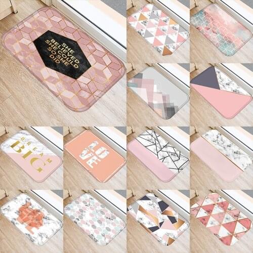 Pink Marble Geometric Printed Kitchen Door Mat 40*60 Coral Velvet Carpet Doormat Floor Mats Colorful Anti-Slip Rug 48267-5