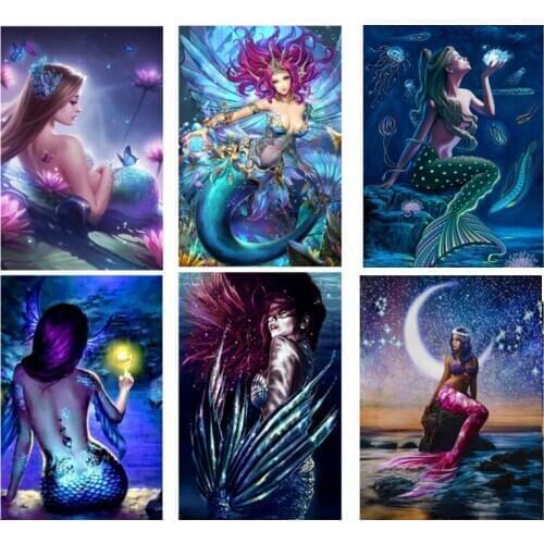 Mermaid In The Moonlight Landscape Cartoon Animal Embroidery Kits Full 5D Diy Diamond Painting Cross Stitch DecorationZP-3901