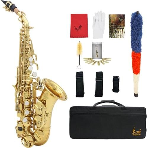 M MBAT Bb Soprano Saxophone Brass Lacquered Gold B Flat Sax Woodwind Musical Instrument With Case Mouthpiece Gloves Accessories