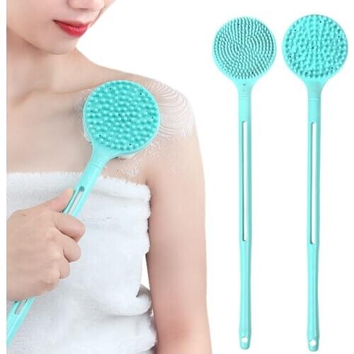 Rubbing Skin Care Shower Exfoliation Silicone Double Side Bath Body Brush Long Handle Back Rub Massage Shower Cleaner