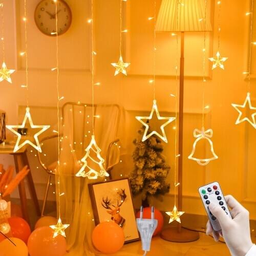 Led Christmas Garland Elk Bell Star Curtain Lights String Fairy Lights Outdoor Indoor For Home New Year Party Bar wedding Decor