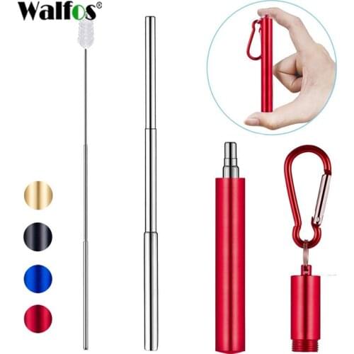 WALFOS Stainless Steel Telescopic Drinking Straw Portable Straw For Travel Reusable Collapsible Metal Drinking Straw With Brush