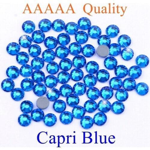 Top Quality! Capri Blue Hotfix Rhinestones SS6 SS10 SS16 SS20 SS30 Flatback Diamond Hot Fix Strass Crystals With Glue