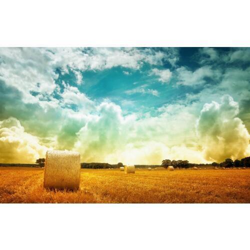 Haystack blue sky with clouds backdrops High quality Computer print wall backgrounds