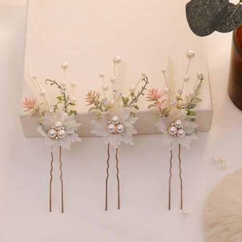 3PCS Women Flower Hairpin with Pearl Mesh Wedding Hair Pins for Lady Bridal Hair Accessories Bride Head Jewelry Fashion Jewelry