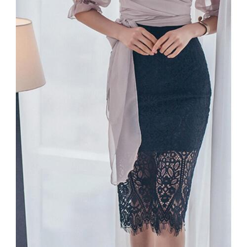 Vintage Ladies Elegant Career OL Lace Skirt High Waist Slim Black Skirts Women Pack Hip Pencil Skirt Women Clothing 2018 Summer