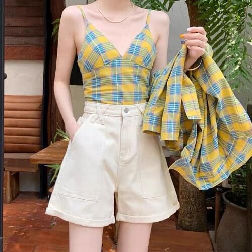 2021 Womens Elastic Solid Loose Short Jeans Wide Leg Elastic Waist Vintage High Waist Denim Shorts Women Summer INS Fashion Z21