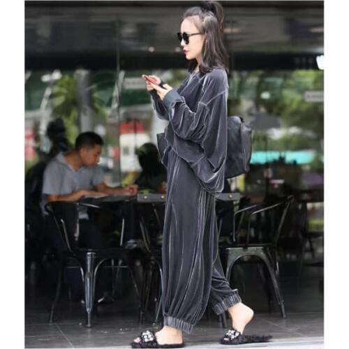 Womens Sets Velvet Batwing Sleeve Woman Tops With Wide Leg Pants Two Piece Set Plus Size Women Sets Clothes Autumn