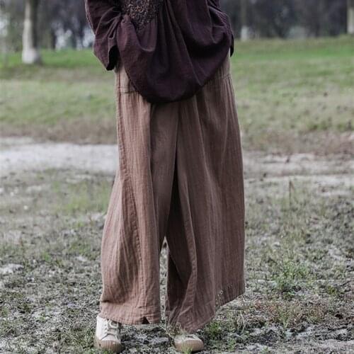 Women Vintage Cotton Pants Long Trousers Wide Leg for Femme Elastic Spring Big Loose Solid Casual Straight Pantalones De Mujer