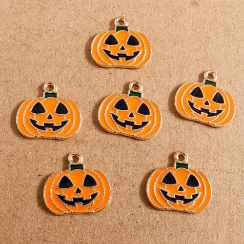 10pcs 21*19mm Enamel Halloween Pumpkin Charms Pendants for Making Necklaces Drop Earrings Keychain DIY Handmade Jewelry Findings