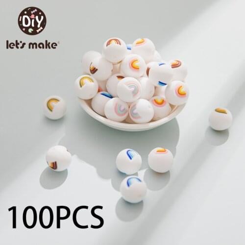 Lets make 100PCS Silicone Rainbow Teether Beads Round BPA-free ECO-Friendly Baby DIY String Toy Molar Accessories Droppshipping