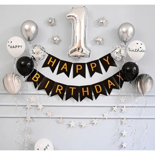 13pcs/set Ink Blue Paper Bunting Flags Happy Birthday Banner Boys Girl Baby Shower Decoration Wedding Birthday Party Supplies