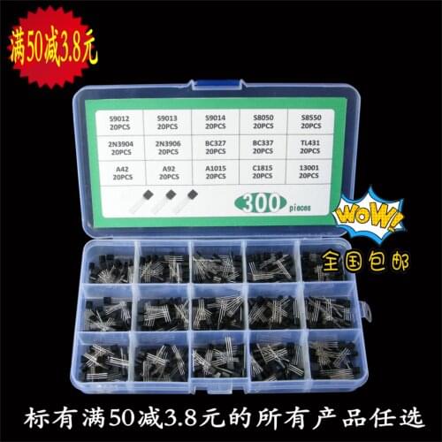 15Values*20pcs=300pcs Transistor Kit S9012/9013/9014/8050/8550/2N3904/3906/BC327/BC337/TL431/A42/A92/A1050/C1815/13001 box SET
