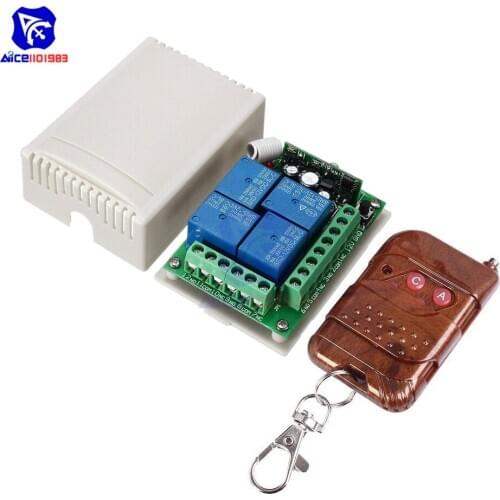 Diymore DC 12V 4 Channel Relay 433MHZ Wireless Remote Control Switch Receiver Board with Case 4 Keys Buttons Remote Control