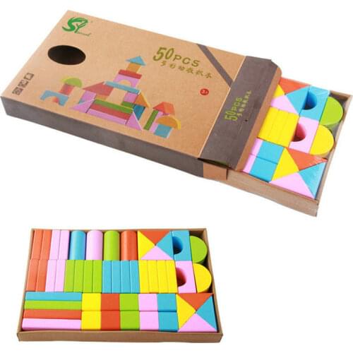 50pcs Classic Wood Color Rainbow Blocks education children building blocks Early Learning Aids Montessori baby wooden toys gift