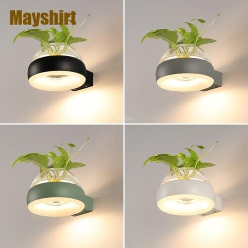 Nordic Acrylic Iron Plant Wall Lamp Modern Bar Cafe Restaurant Wall Sconce Light Living Room Decor Kitchen Bedroom Bedside Lamps