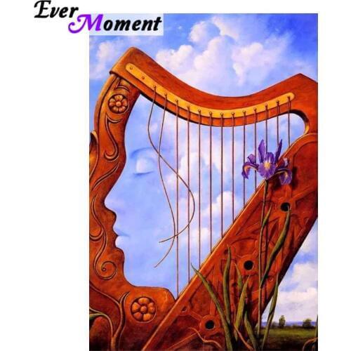 Ever Moment Diamond Painting DIY Full Square Drills Harp Woman Picture Diamond Lady Diamond Painting Embroidery Music ASF1012