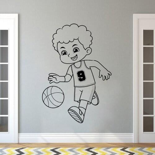 Basket Ball Boy Performing Dribble Boy Basketball Wall Decal Kids Room Mural Home Wall Vinyl Decals Removable FN-81
