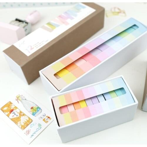 12 Pcs/lot 7.5 x 3m Rainbow Decorative Adhesive Tape Masking Washi Tape Decoration Diary School Office Supplies Stationery
