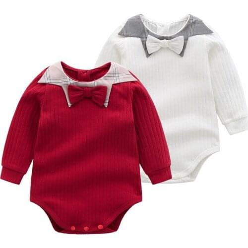 Newborn Infant Baby Romper Spring Autumn Girl Boy Casual Long-Sleeve Bow Cotton Ribbed Fashion Bodysuit 0-24 Months Baby Clothes