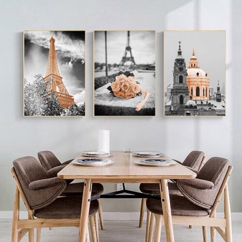 GATYZTORY 3PC Painting By Numbers City Iron Tower Landscapes Acrylic Drawing Canvas Pictures For Adults Living room decoration