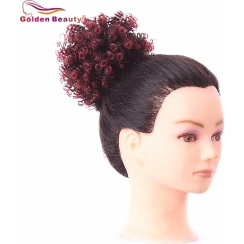GoldenBeauty Synthetic Afro Punk Medium Small Chignon Hair Bun 3Inch High Temperature Fiber Wine Blonde For Black Women