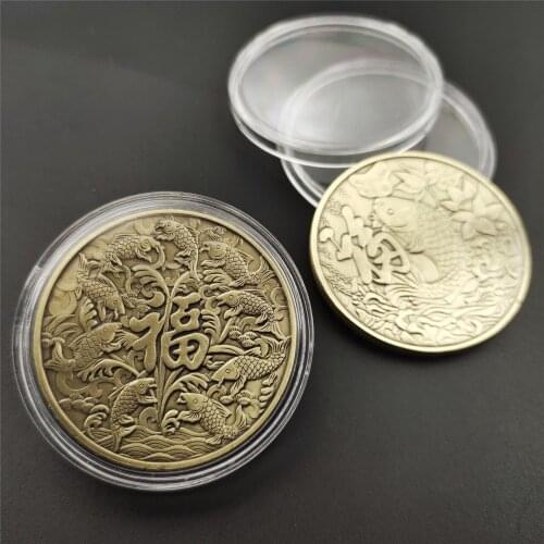Good Luck To You Chinese Style Auspicious Commemorative Coins of Koi with Character of Wealth and Fortune Coins Collection