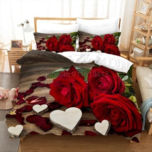 Rose Flower Bedding Sets Beautiful Duvet Cover 3D Print Soft Comforter Cover Set With Pillowcase 3Pcs Double Queen King Size
