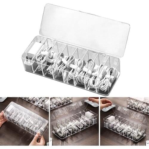 Cable Management Box Multi-Grid Data Cable Storage Case Dustproof Wires Keeper Cable Storage Bin SEC88