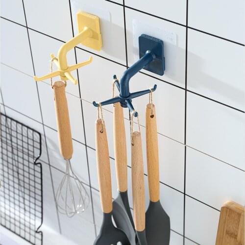 Punch-Free Rotating Hook Creative 4-claw Kitchenware Storage Rack Wall-Mounted Keychain Hook Small Objects Behind The Door