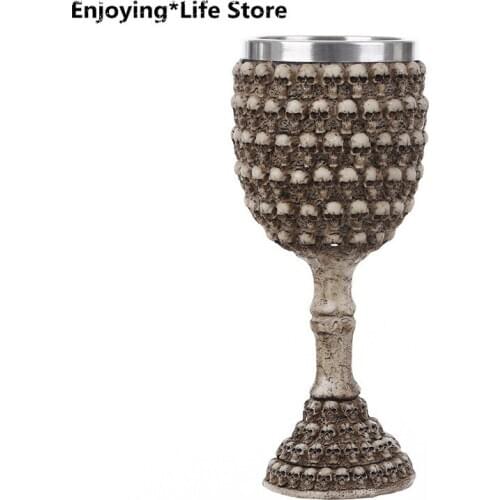 Resin Skull Mug Coffee Cup Red Wine Goblet Stainless Steel Cup Halloween Bar Home Decoration