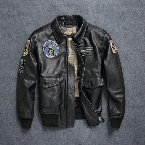 Factory 2020 New Men A2 Pilot Jacket Cow Leatehr Genuine Air force CVA-59 Coats EU Size Casual Cowskin Winter Russia Coats