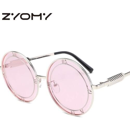 Q Oculos De Sol Eyewear Accessories Metal Frame Roman Numeral UV400 Round Style Men Shades Plat Mirror Women Sunglasses