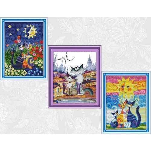 Cats under the sun Patterns Cross Stitch kits Printed Canvas Embroidery gorgeous city cat DIY Handmade Crafts Needlework