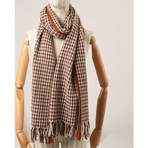 Real Pure 100% Cashmere scarf 2021 new classic cashmere houndstooth plaid scarf winter British style shawl thick warm scarf