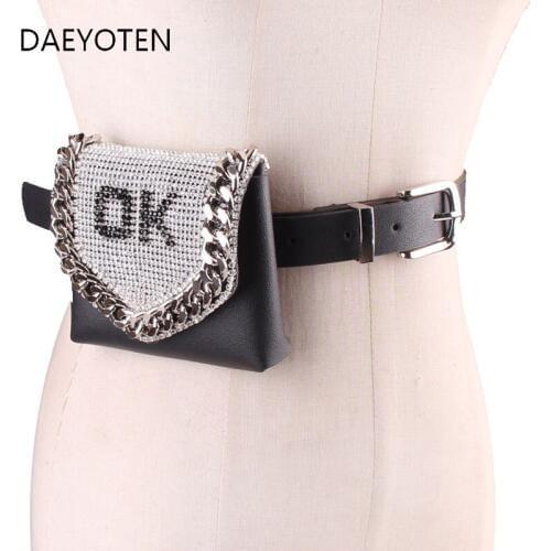 DAEYOTEN New Waist Bag Bling OK Rhinestone Belt Bag Women Chain Detachable Small Luxury Fanny Packs Party Bags Coin Purse ZM0343