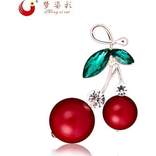 New Trendy Crystal Brooches And Eanmel Pins For Women Cherry Broche Rhinestone Broshes Wedding Jewelry Accessories