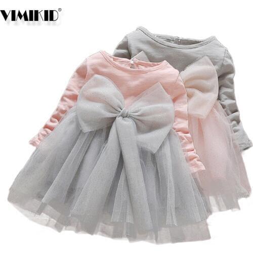 Girls Baby Clothes Tops Dress Lace Pearl Long-sleeved Autumn Veil Little Princess Baby Infant For Girls' Clothes